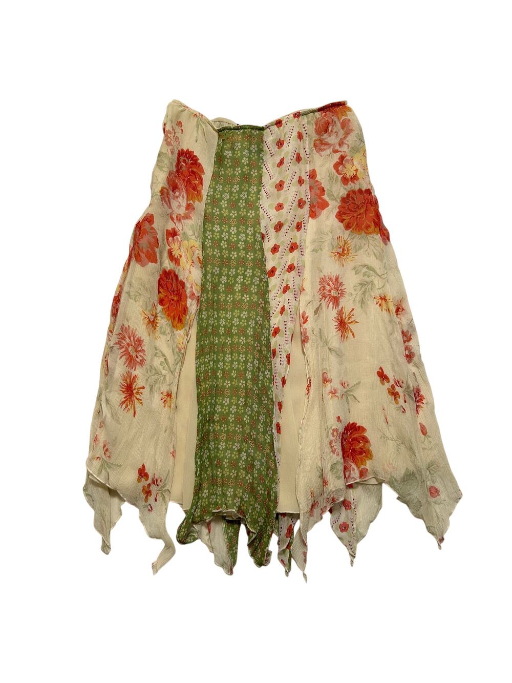 VTG Y2K 00's Express Patchwork Silk Chiffon Fairy Jellyfish Skirt Cream Green XS